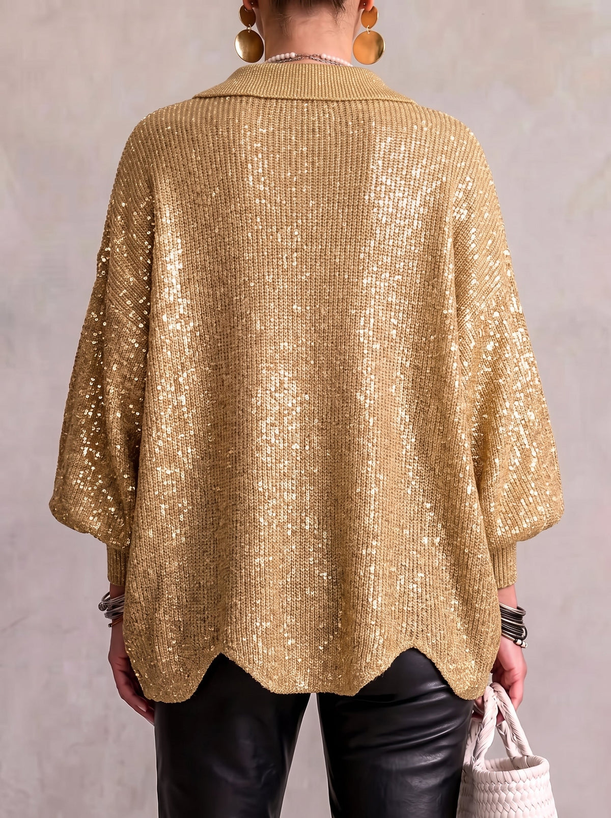 Cardigan en Maille Oversize à Col et Grands Boutons Métalliques