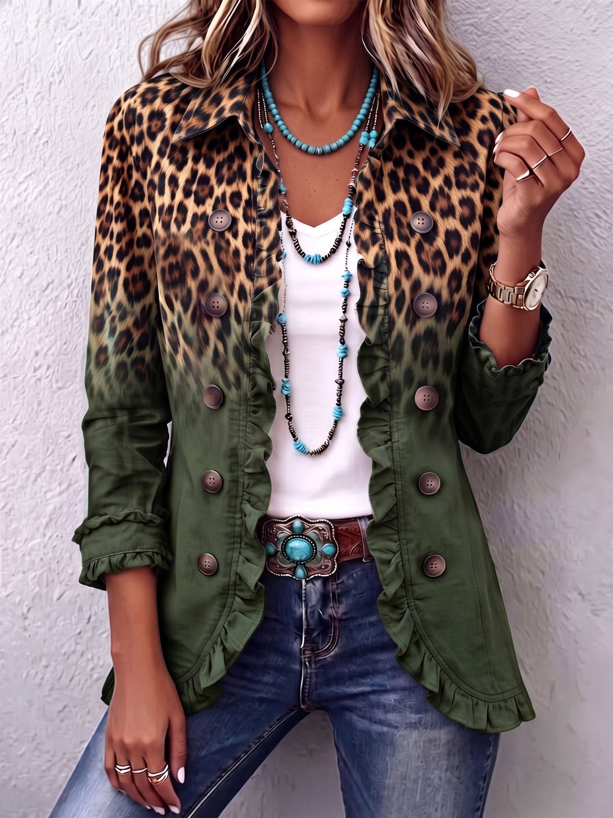 Giuseppina | Blazer Léopard Dégradé à Volants