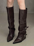 Paige | Women's Block Heel Pointed Toe Biker Boot with Buckle