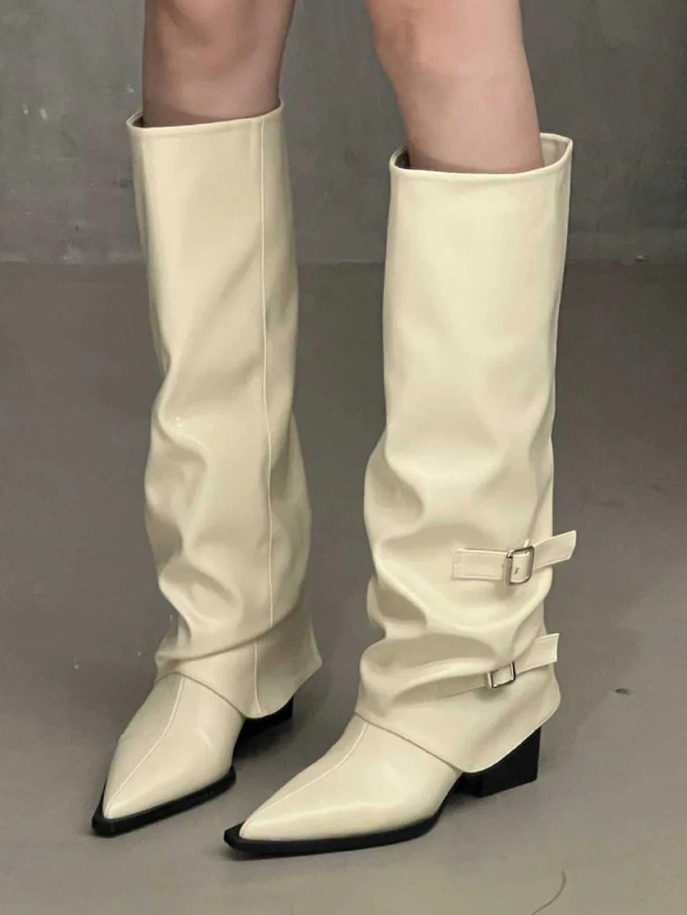 Paige | Women's Block Heel Pointed Toe Biker Boot with Buckle