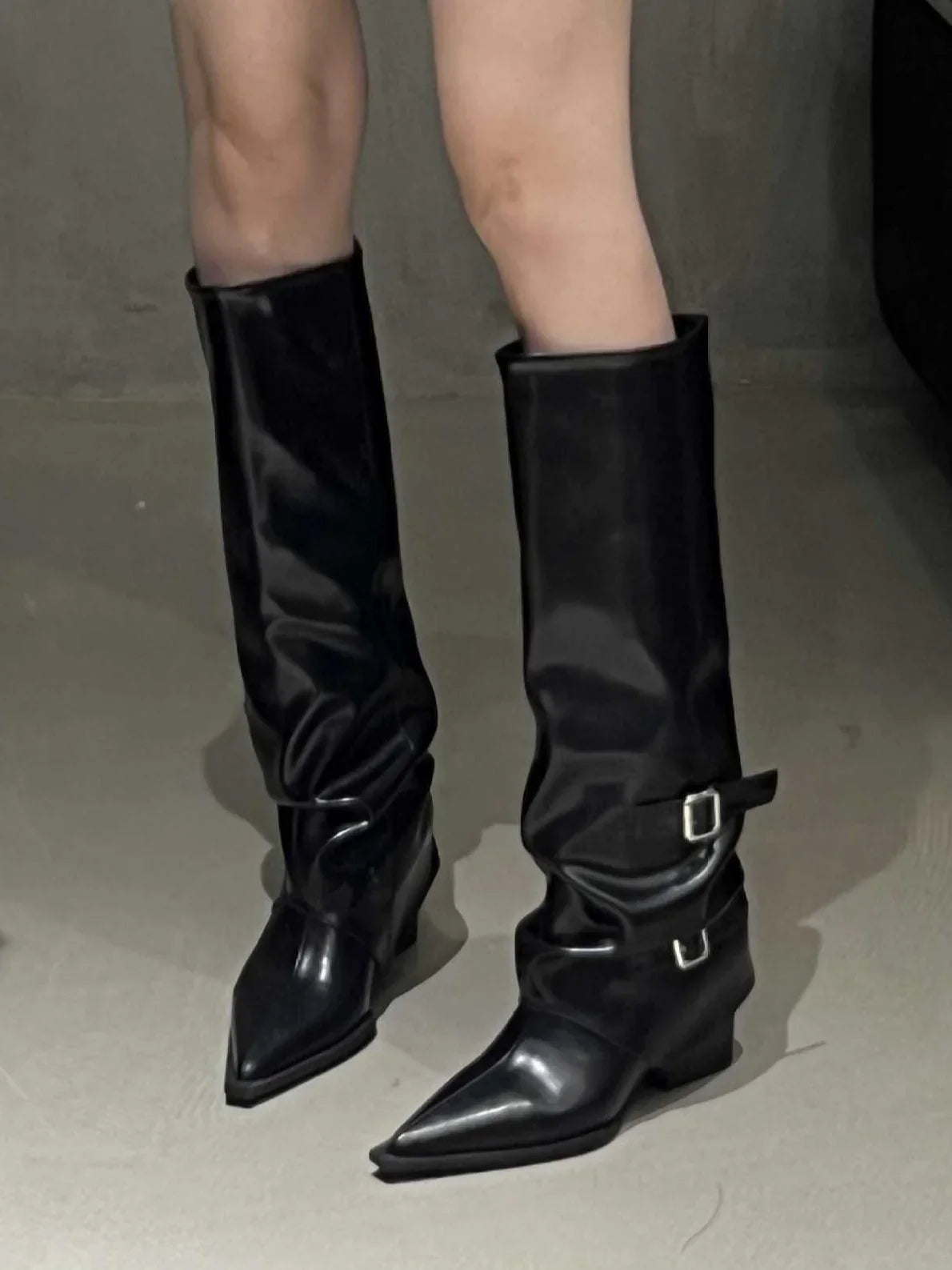 Paige | Women's Block Heel Pointed Toe Biker Boot with Buckle