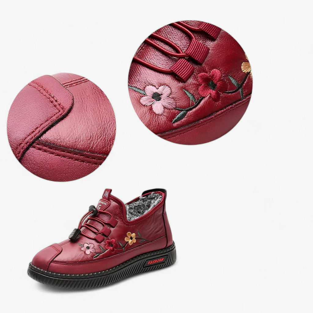 Inés™ | Chaussons fourrés en cuir à lacets élastiques