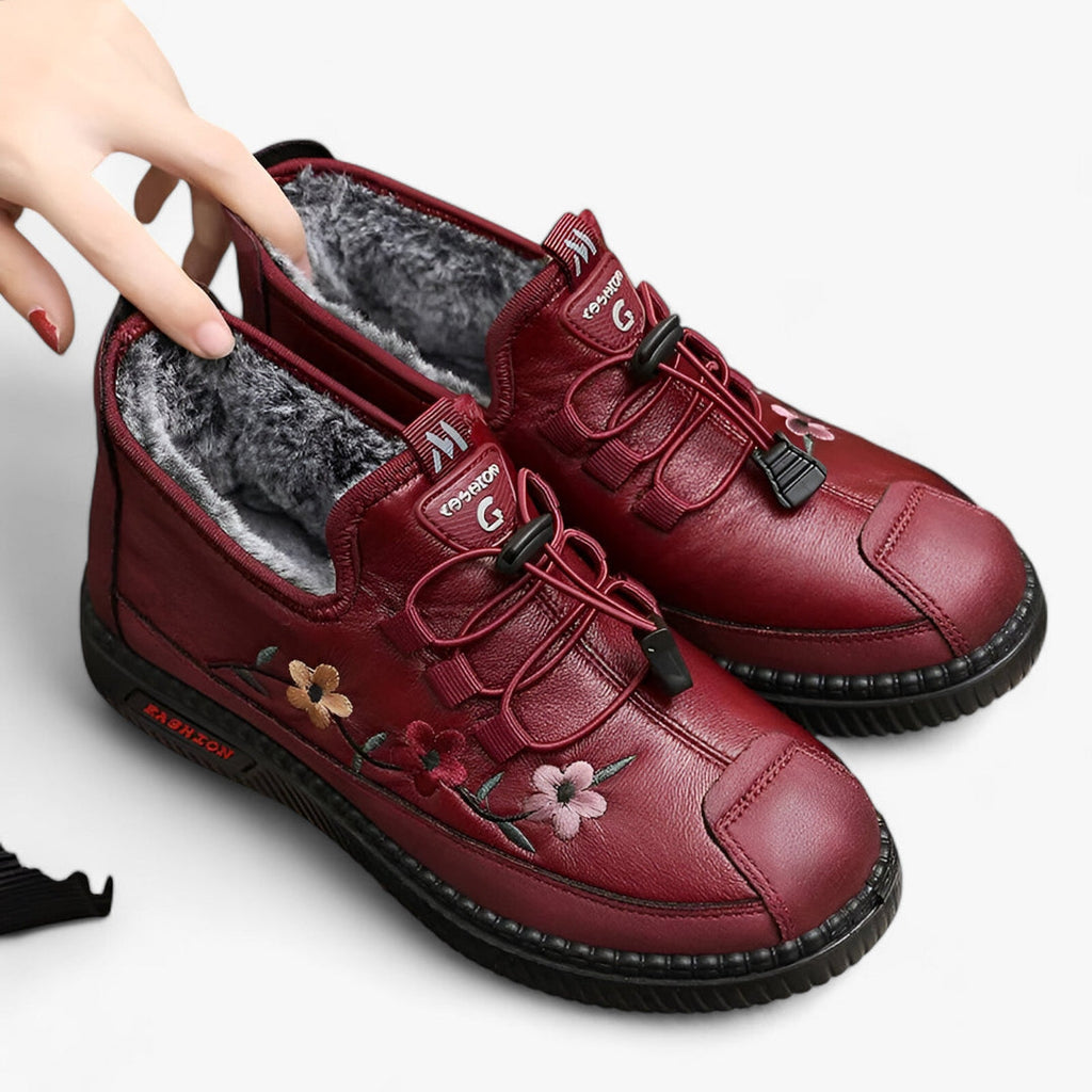 Inés™ | Chaussons fourrés en cuir à lacets élastiques