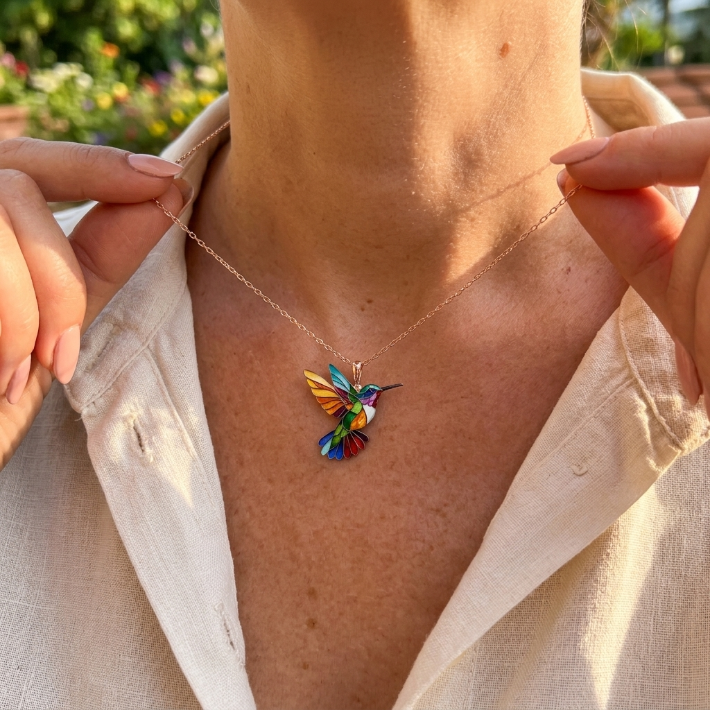 Aura | Collier avec colibri coloré